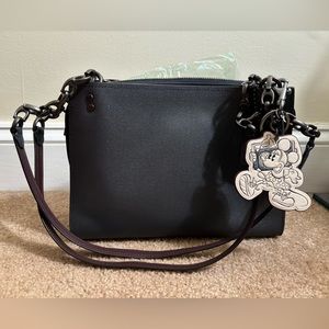 Coach Rogue Navy Shoulder Bag With Coach x Disney “Minnie” Bag Charm